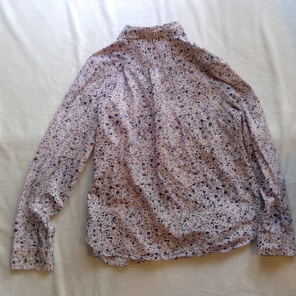 Womens Bohemian "Floral Spackle Collage" Button Down Collared Long Sleeve Top - Picture 3 of 9